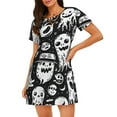 thumbnail image 1 of Disketp Black White Spooky Ghosts para Camisón Corto de Manga Corta para Mujeres, Camisón Cómodo con Escote Redondo, Bonito y Confortable, 1 of 6