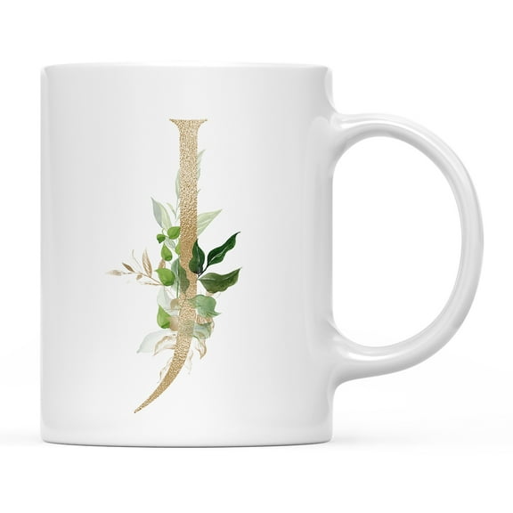 Koyal Wholesale Ceramic Coffee Mug, Exotic Tropical Monogram, Letter J