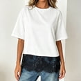thumbnail image 4 of CUSTG Casual Shirts For Women Simple Solid Color Short Sleeve Women Summer Lace Trim Round Neck Loose Fit Tee Shirt Blouse Cozy Tops, 4 of 8
