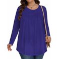 thumbnail image 3 of Womens Plus Size Tops Long Sleeve Shirts Pleated Crew Neck Tunic Casual Loose Dressy Blouse Shirts, 3 of 4