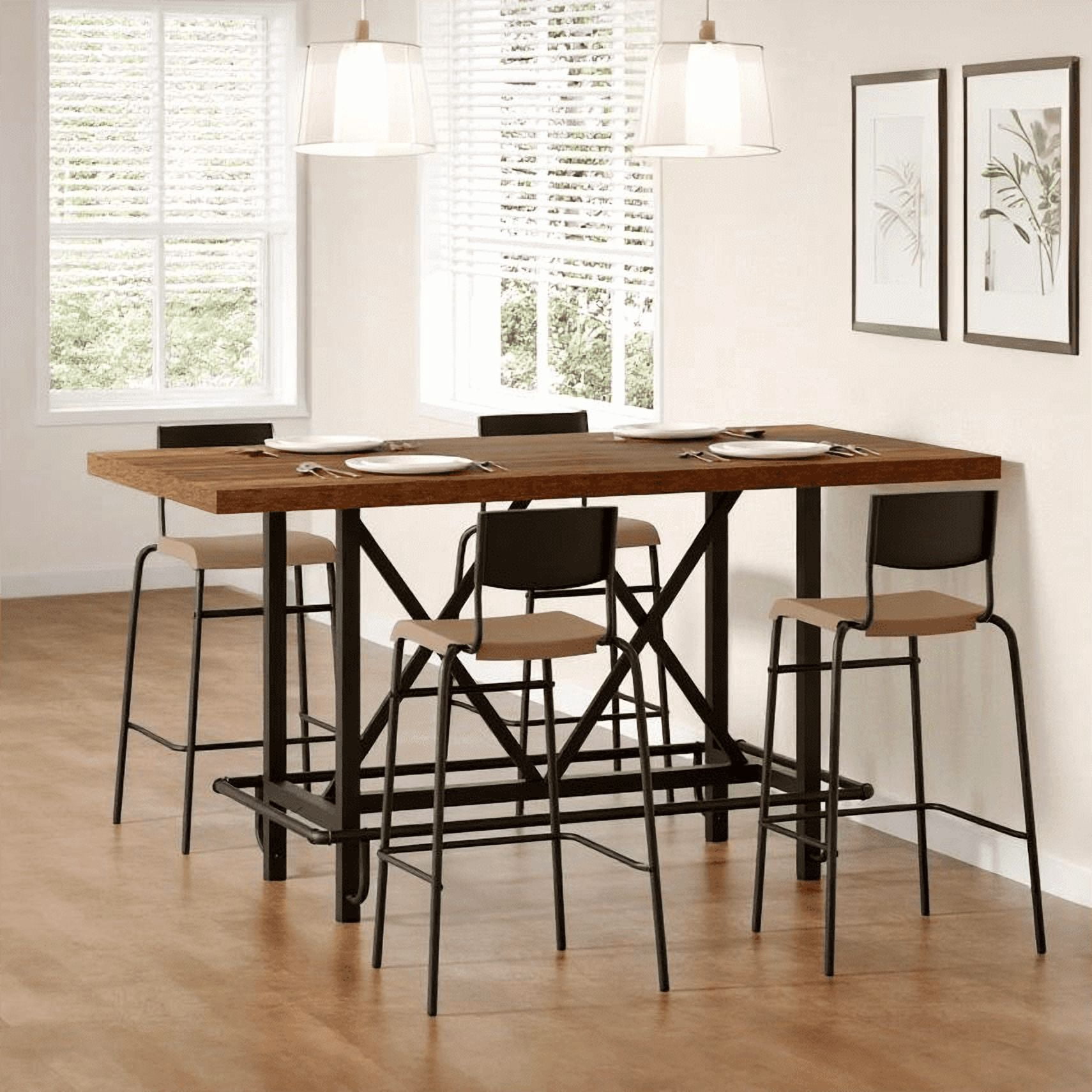 Fnova 35.4" Tall Dining Table, Rectangular Counter Height Kitchen Table with Metal Footrest for 6 People