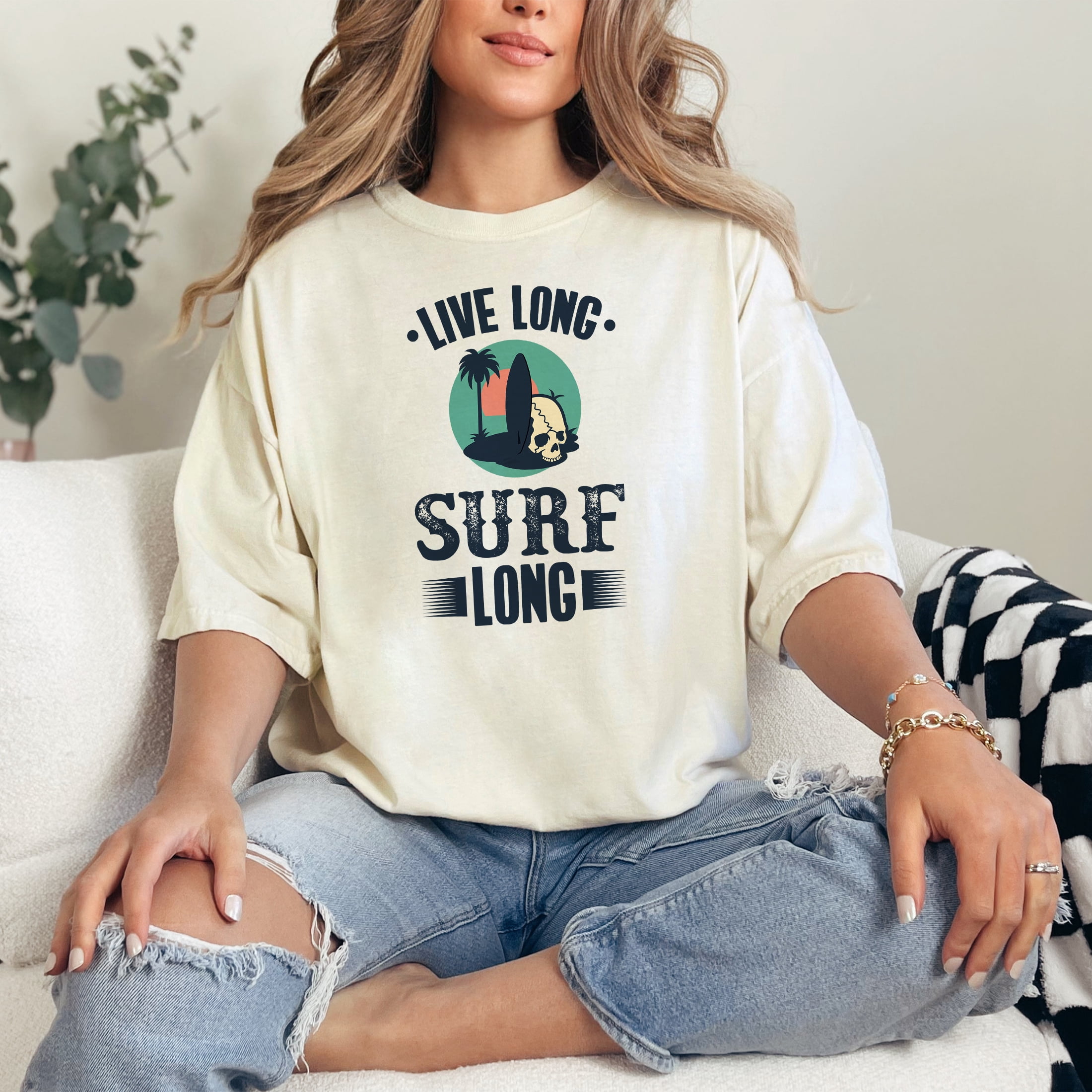 Live Long Surf Long, Ivory Comfort Colors T-Shirt, 2XL