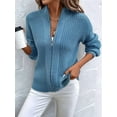 thumbnail image 5 of Women'S Long Sleeve Zippered Cardigan Sweater Crew Neck Top Zippered Knitted Jacket Blue S, 5 of 10