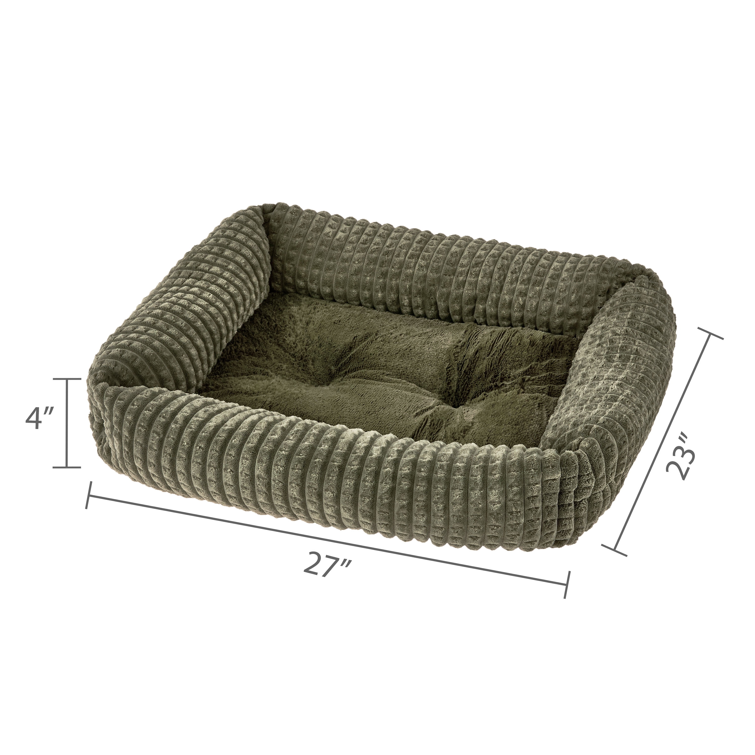 Vibrant Life Medium Flannel Waffle Texture Bolster Cat or Dog Bed, Green, 21" x 25"