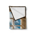 thumbnail image 2 of Rustic Soft Flannel Fleece Throw Blanket, Wooden Window with Beaming Sun Scenic View of Sky and Cloudscape Print, Cozy Plush for Indoor and Outdoor Use, 60" x 80", Pale Brown Blue White, by Ambesonne, 2 of 5