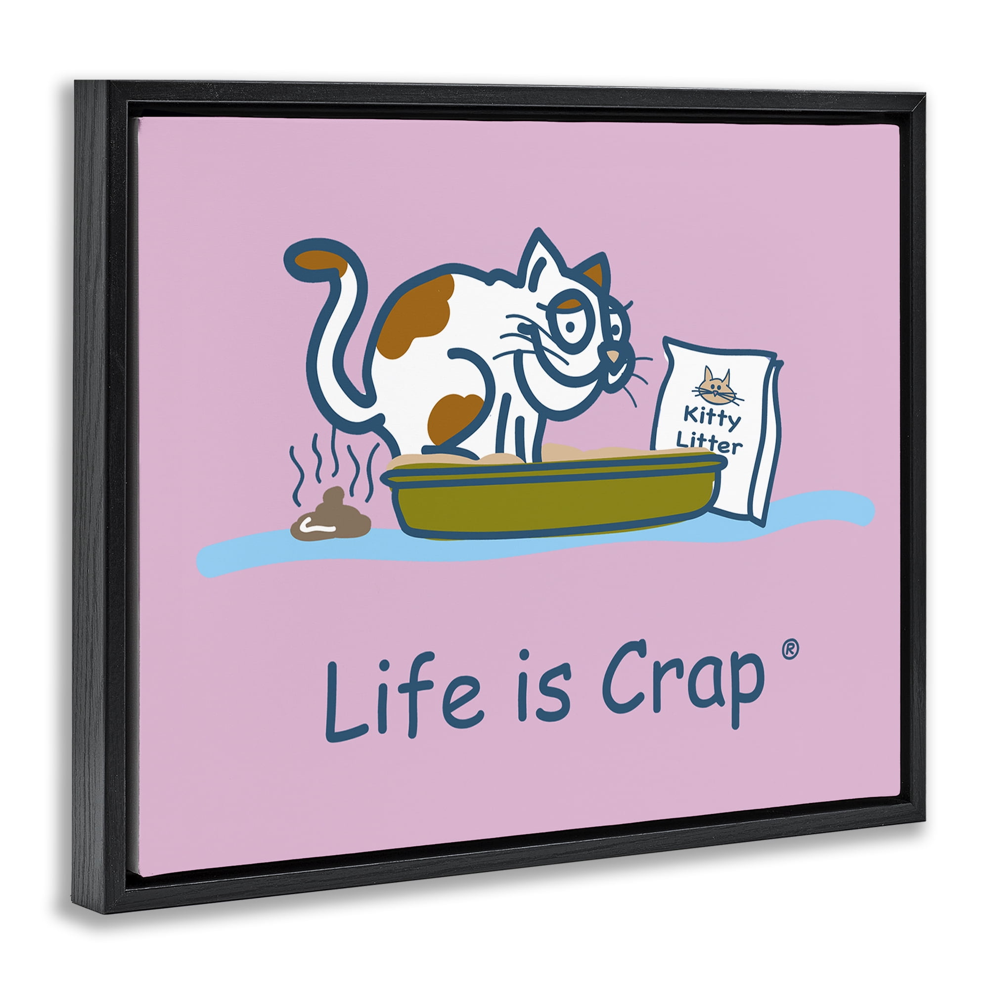 Stupell Industries Kitty Litter Funny Novelty & Humor Painting Black Floater Framed Canvas Art Print Wall Art, 31 x 25