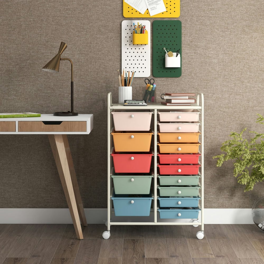 Spaco 15-Drawer Utility Rolling Organizer Cart Multi-Use Storage-Deep Multicolor, Craft Organizers and Storage, Multipurpose Organizer Cart for Home, Office, School