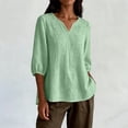 thumbnail image 6 of ClodeEU Women's V Neck 3/4 Sleeve Puff Sleeve Loose Blouse,Solid Color Casual Summer Top a-Green,Women's Plus L, 6 of 7