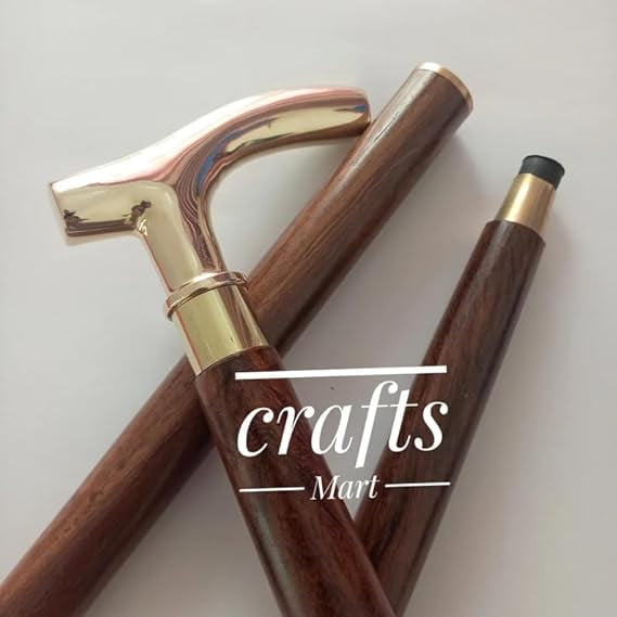 NAUTICALMARTUS Vintage Style Brass Plain Derby Design Handle with Wooden Shaft Walking Stick Cane Handmade Gift