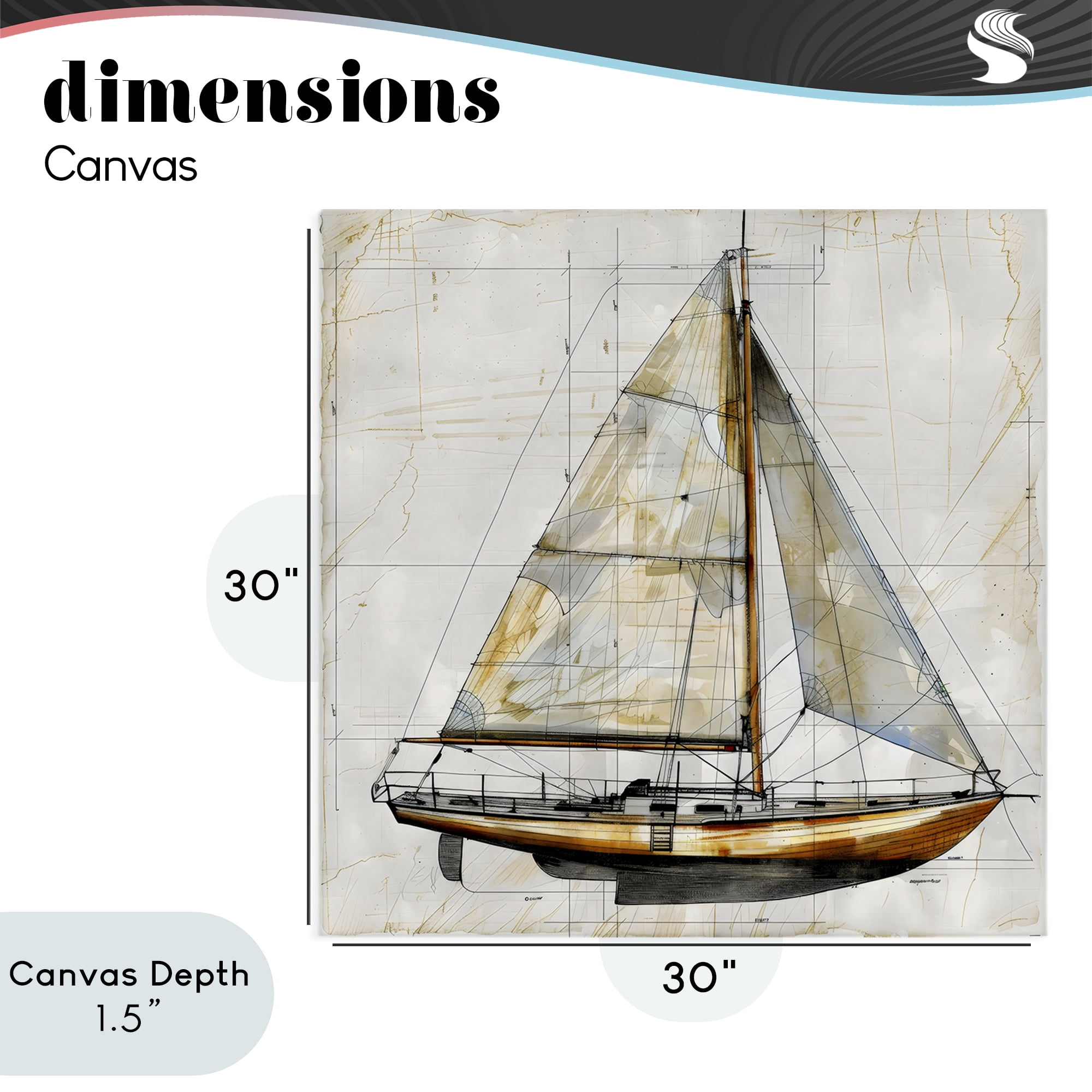 Stupell Industries Vintage Sailboat Drawing Blueprint Canvas Wall Art, design by Creative Studio