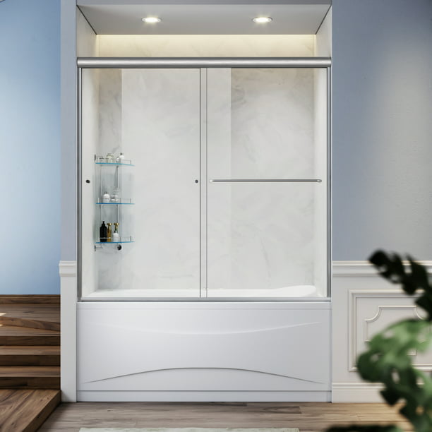 Frameless Bypass Sliding Bathtub Doors, 60 Inch Sliding Glass Door