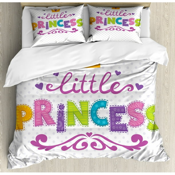 Teen Girls Duvet Cover Set Little Princess Lettering On Polka Dot Background Cheerful Illustration Decorative Bedding Set With Pillow Shams Fuchsia Green By Ambesonne Walmartcom Walmartcom