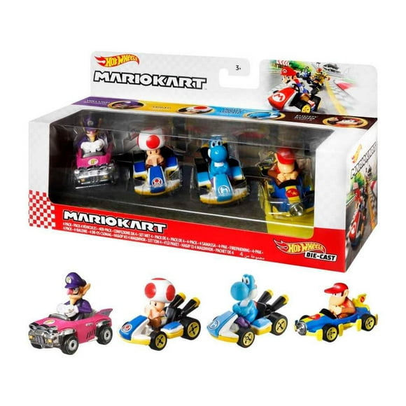 Vehículos de Juguete Hot Wheels Mario Kart 4 piezas Waluigi, Toad, Yoshi, Diddy Kong