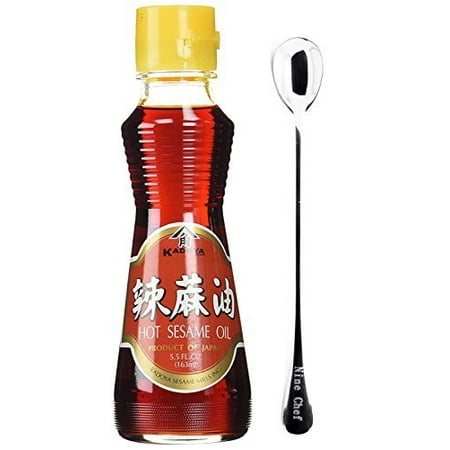 One NineChef Spoon + Kadoya Brand 100% Pure Sesame Oil (Hot Sesame Oil 5.5 OZ 2 (Best Sesame Oil Brand)