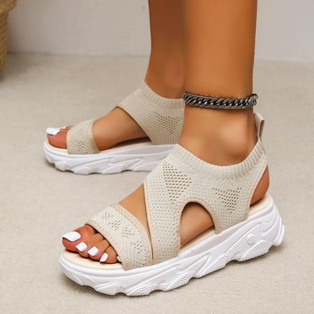 

GUO Musim panas fesyen baharu kasual sandal platform wanita kaki bulat tenunan mesh tumit tengah