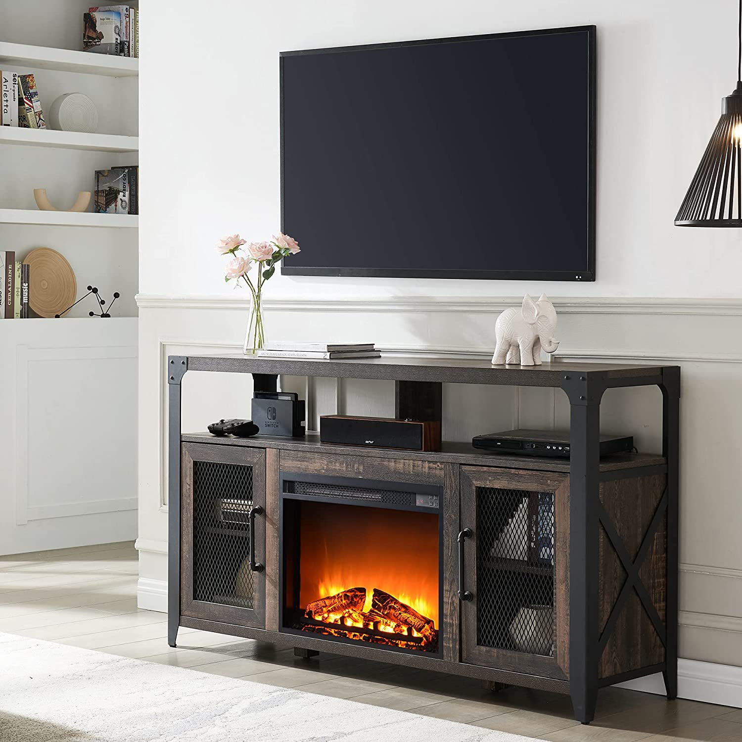 Rustic Oak Metal Fireplace TV Stand For TVs Up To 65 In Nepal At NPR rustic-oak-metal-fireplace-tv-stand-for-tvs-up-to-65-in-nepal-at-npr