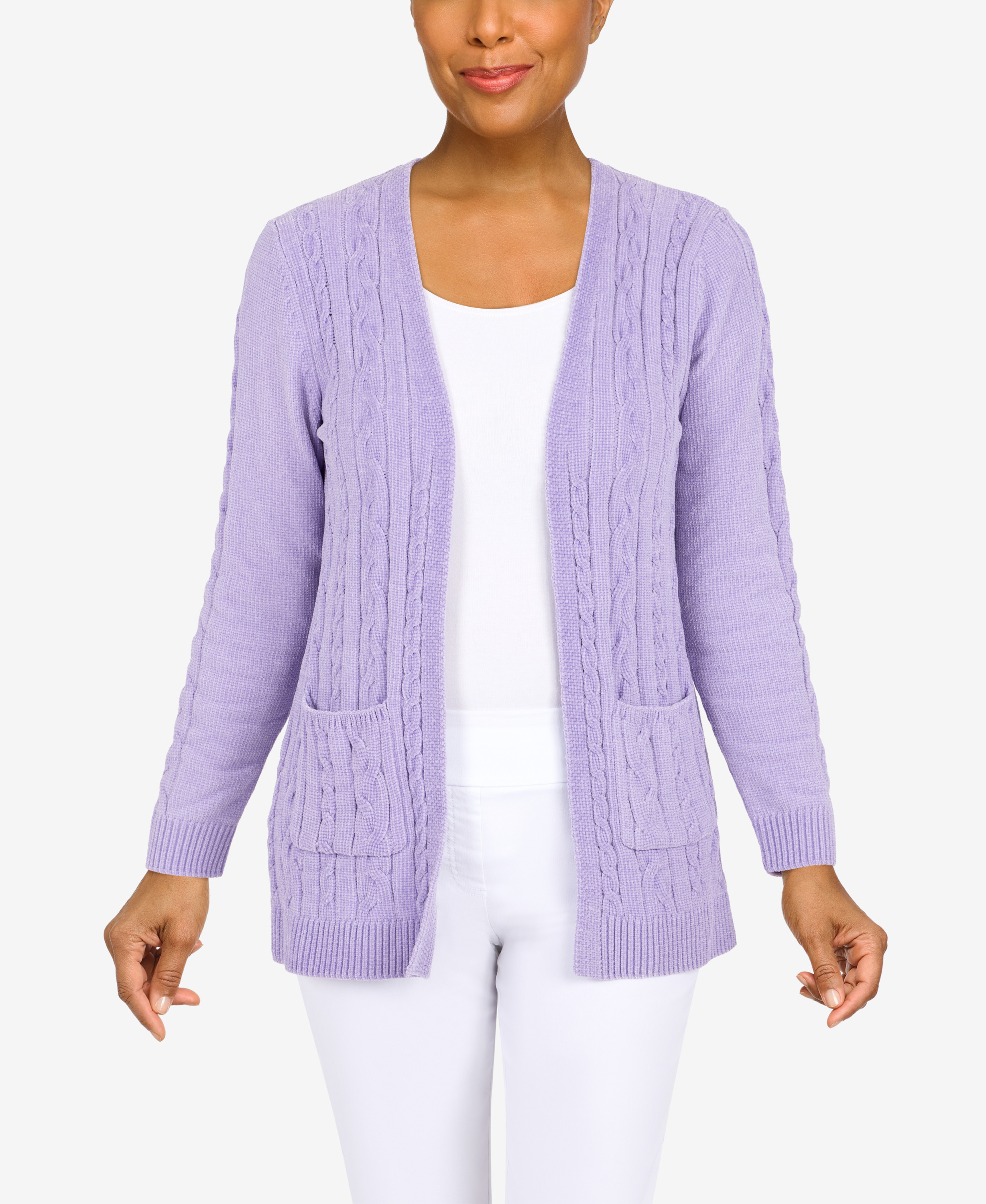 Alfred Dunner Womens Petite Open Front Chenille Cardigan With Pockets -  Walmart.com