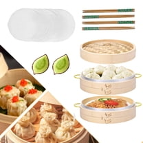 Bamboo Steamer Basket 10-Inch Set, Healthy Cooking Steamer for Dumplings & Vegetables