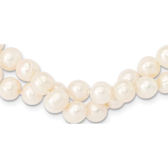 14K Yellow Gold 7-9mm White Freshwater Cultured Pearl 2-Strand Necklace Made In China pr18-18