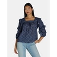 thumbnail image 2 of The Pioneer Woman Cotton Square Neck Blouse with Ruffle Sleeves, Women’s, Sizes XS-3X, 2 of 6