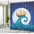 thumbnail image 5 of Ambesonne Moon Shower Curtain, Old Ship Riding Waves, 69"Wx70"L, Blue Brown White, 5 of 5
