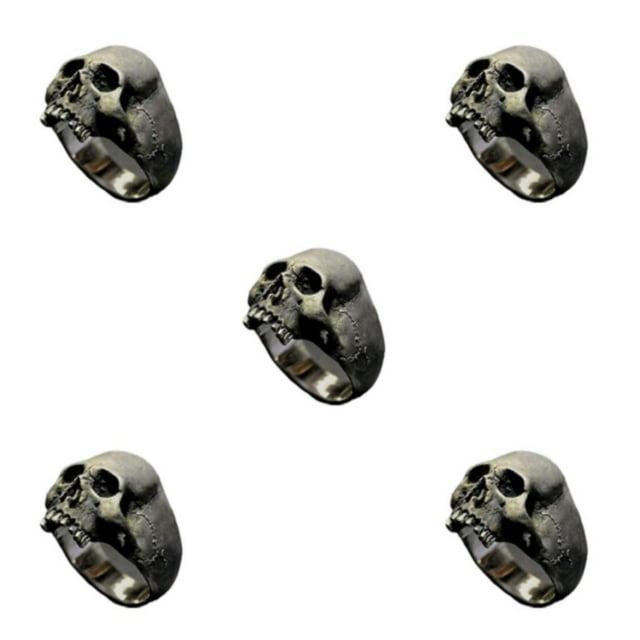 Youkk Gothic Punk Golden Horror Skull Ring Exquisite Handmade Any Gothic Look Alloy Gothic Punk Horror Skull Rings Excellent silver 14 5Set