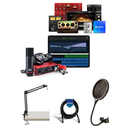 Scarlett 2i2 Studio 4th Gen USB Interface with Microphone, Headphones and Software Suite, Bundle Broadcast Arm with Internal Springs and Integrated 10' XLR Cable & Pop Filter