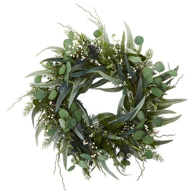 Nearly Natural 4272 24 in. Eucalyptus & Mixed Greens Artificial Wreath