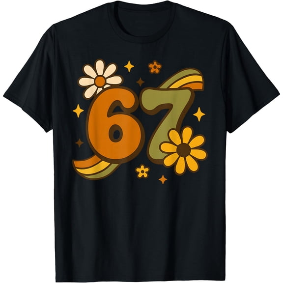 67 Meme Fall Autmn Groovy Retro 70s Six Seven Boho Flower T-Shirt Shirts