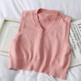 thumbnail image 3 of Women V-Neck Knit Sweater Vest Solid Color Style Sleeveless Crop Knit Vest, 3 of 4