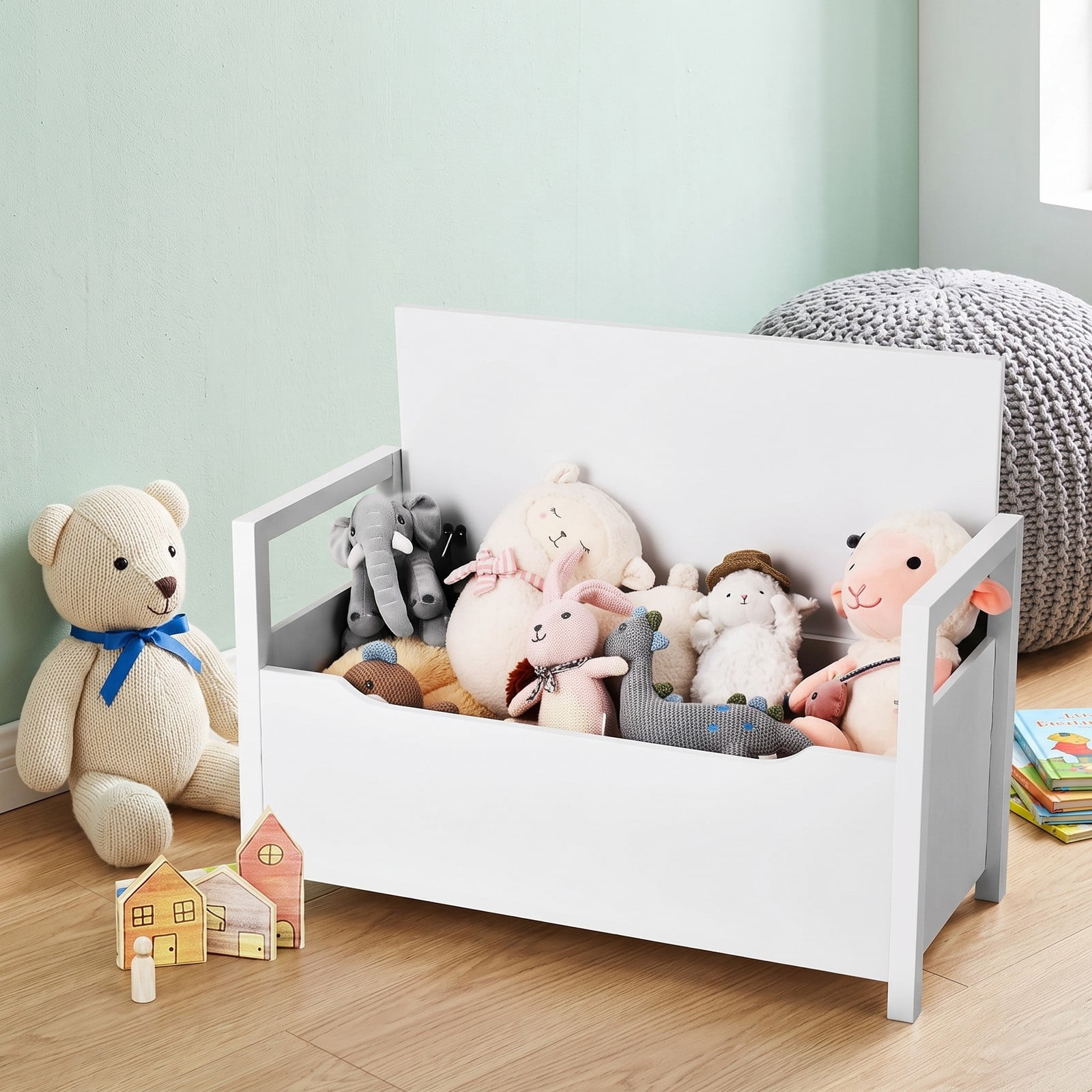 Furnibear 34.5 Inch Shoe Storage Bench with Removable Cushion Seat and Flip-Top Hidden Storage for Entryway and Hallway, White