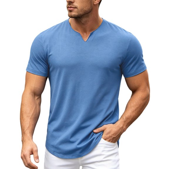 Ulitacool Mens T Shirts Versatile Daily ’S Solid Color Short Sleeve Crewneck Tops Soft Clothing Blue