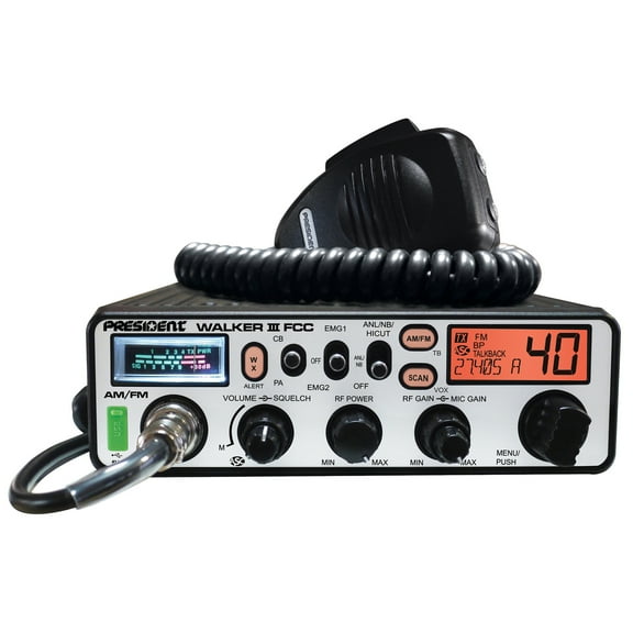PRESIDENT Walker III FCC 40-Channel 12-Volt AM/FM Weatherband CB Radio, TXUS200PT