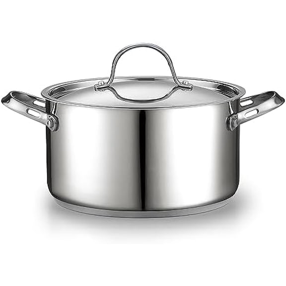 18/10 Stainless Steel Stockpot 6-Quart, Classic Deep Cooking Pot Canning Cookware Dutch Oven Casserole with Stainless Steel Lid, Silver