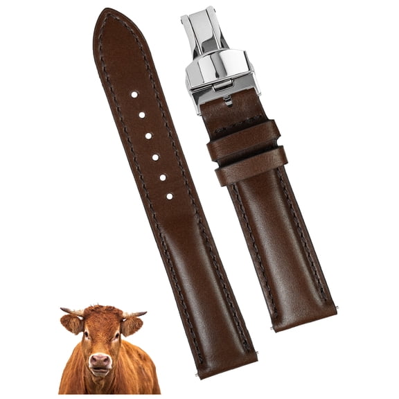 18mm Dark Brown Leather Watch Band Men Deployment Clasp Watch Strap Soft Handmade Wristband Quick Release Replacement Butterfly Buckle, Vintage Gift for Father's Day Dad Son Husband