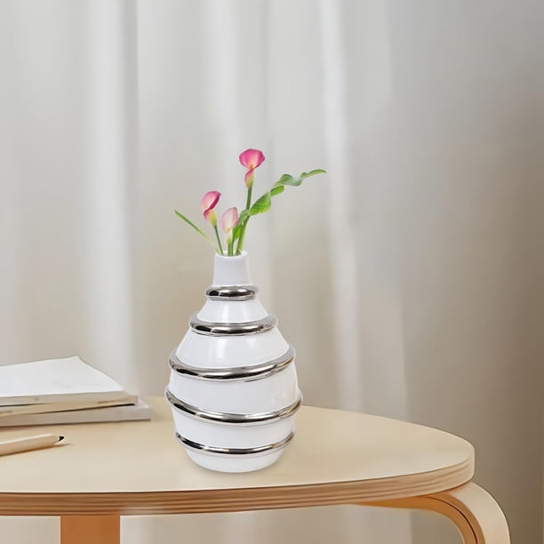 Florero de cerámica, jarrón de escritorio, arreglo de flores, adorno de jarrones de capullos brillantes nórdicos para la decoración del comedor del Argén BLESIY Jarrón de ceramica