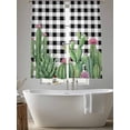 thumbnail image 5 of Summer Botanical Sheer Curtains 2 Panels Set Tropical Saguaro Opuntia Cactus Black Plaid Sheer Window Curtains Light Filtering Rod Pocket Voile Drapes for Bedroom Living Room 52"X72", 5 of 9