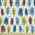 thumbnail image 2 of Leaf Upholstery Fabric by the Yard, Sketchy Trees in Scrapbook Drawing Style Foliage Repetition, Decorative Fabric for DIY and Home Accents, Ruby Dark Yellow and Blue by Ambesonne, 2 of 5