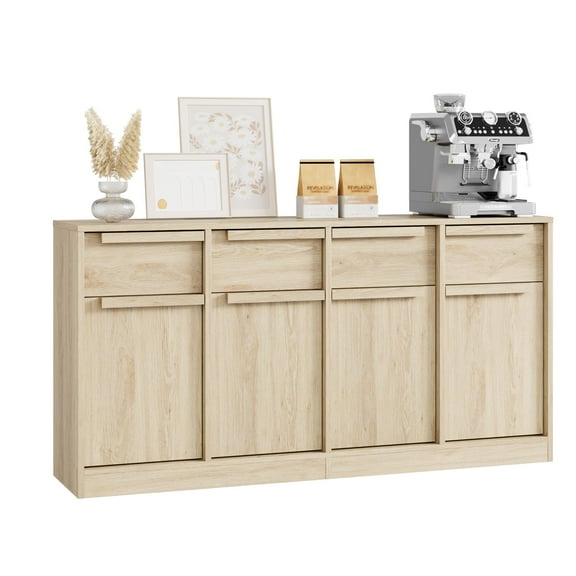 Juiluna Sideboard Buffet Cabinet with 4 Drawers, 62.4" Large Coffee Cabinet with Storage, Modern Storage Buffet Table for Kitchen Dining Room, Living Room, Pear Wood