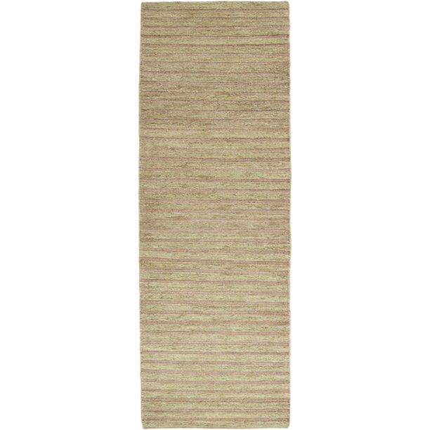 2.5' x 8' Serat Rami Beige and Sage Green Hand Woven Hemp Area Throw