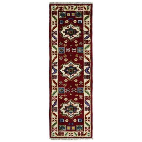 2x7 Hand Knotted Antique Kazak Runner Blue and Rust Traditional Tribal Armenian Rug | KZA1