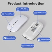 SANPTENT LED Wireless Mouse, Slim Rechargeable Silent Mouse, 2.4G Portable USB Optical Computer Mice with USB Receiver - White