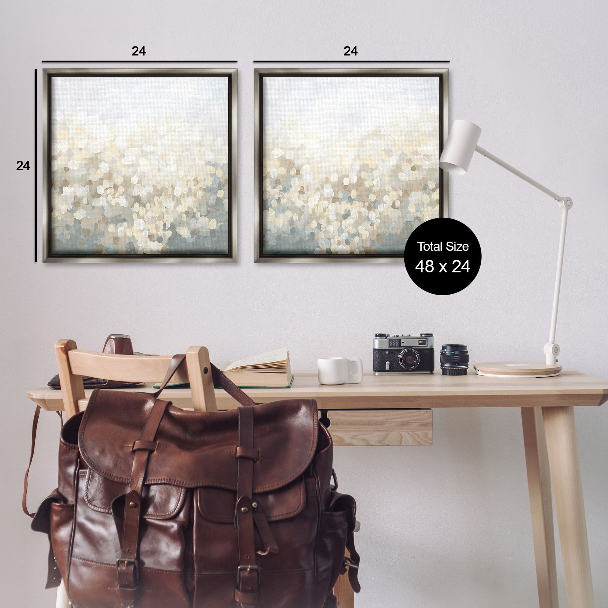 Stupell Industries Subtle Speckled Landscape Abstract Painting Gray Floater Framed Canvas Art Print Wall Art, 25 x 25, Set of 2
