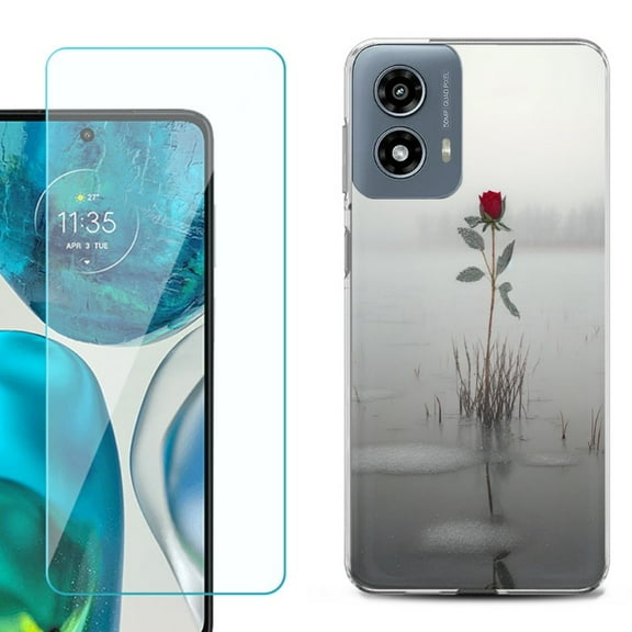 OneToughShield ® Shockproof Phone Case Compatible with Motorola Moto G Power 5G 2024, with Tempered Glass Screen Protector - Icy Rose