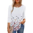 thumbnail image 4 of UVN Women Summer Blouses 3/4 Sleeves Loose Fit Shirts Ladies Pleated Crew Neck Tunic Tops, 4 of 10