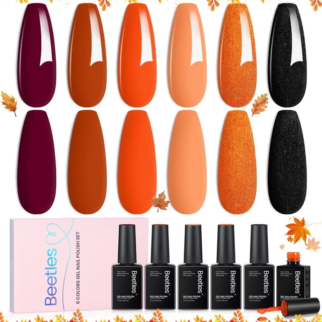Set de esmaltes en gel Beetles Fall, 6 colores, naranja, marrón y burdeos