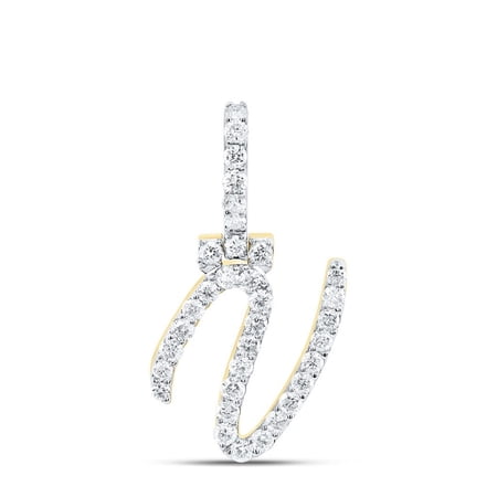 10K Yellow Gold Real Diamond Women's Block Font Slanted Initial V Pendant 1/2 CT