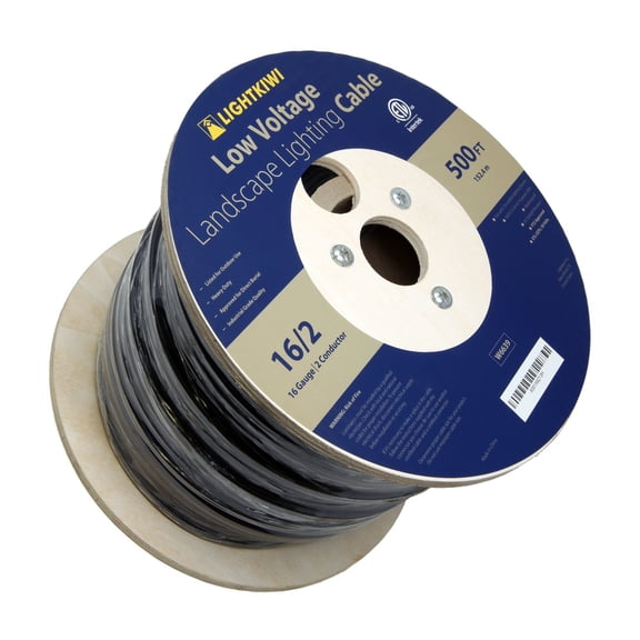 Lightkiwi 16AWG 2-Conductor Direct Burial Wire for Low Voltage Landscape Lighting, 500ft