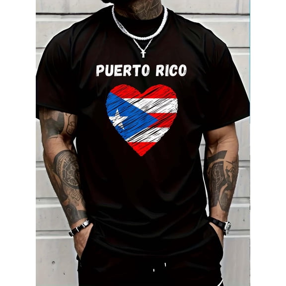 100% Cotton Puerto Rico Flag Holiday Puerto Rico Heart Puerto Rican Flag T-Shirt Graphic T-shirts for men and women