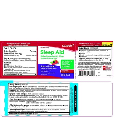 Leader Nighttime Liquid Berry Flavor Nighttime Sleeping-Aid Support, 6 oz